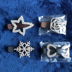 NWOT Four Rhinestone Crystal Hair Clips Assorted Patterns (Silver Tone)